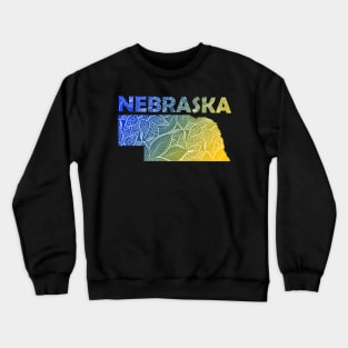 Colorful mandala art map of Nebraska with text in blue and yellow Crewneck Sweatshirt